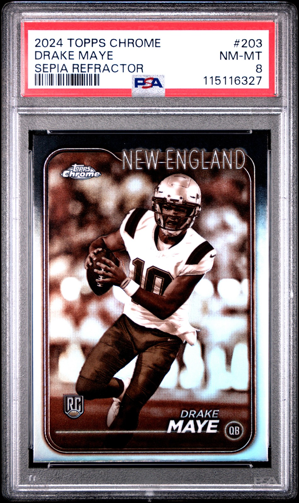 2024 TOPPS CHROME SEPIA REFRACTOR #203 DRAKE MAYE PSA 8