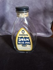 Antique Glass Ink Bottle, Swan Blue Ink