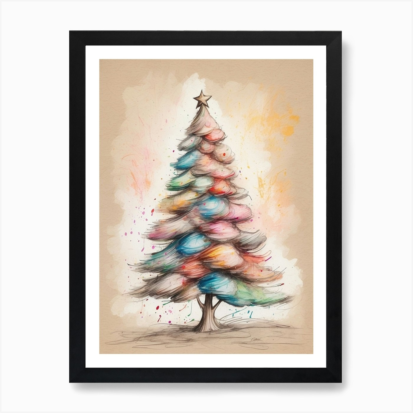 Christmas Tree Framed Canvas Wall Art Print Picture  