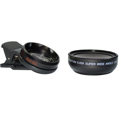 Universal Phone Cameras Lens Clip Kit 0.45X Wide Angle + 10X Macro Lens