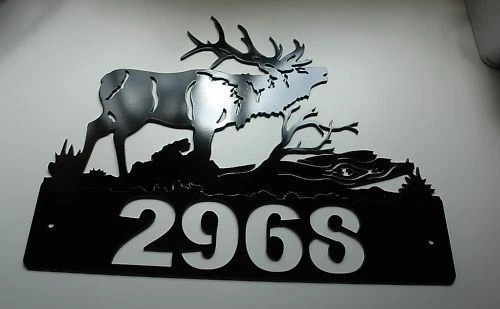 Placa de endereço personalizada com alce - Arte em metal - Tamanhos pretos variam - Imagem 2 de 4