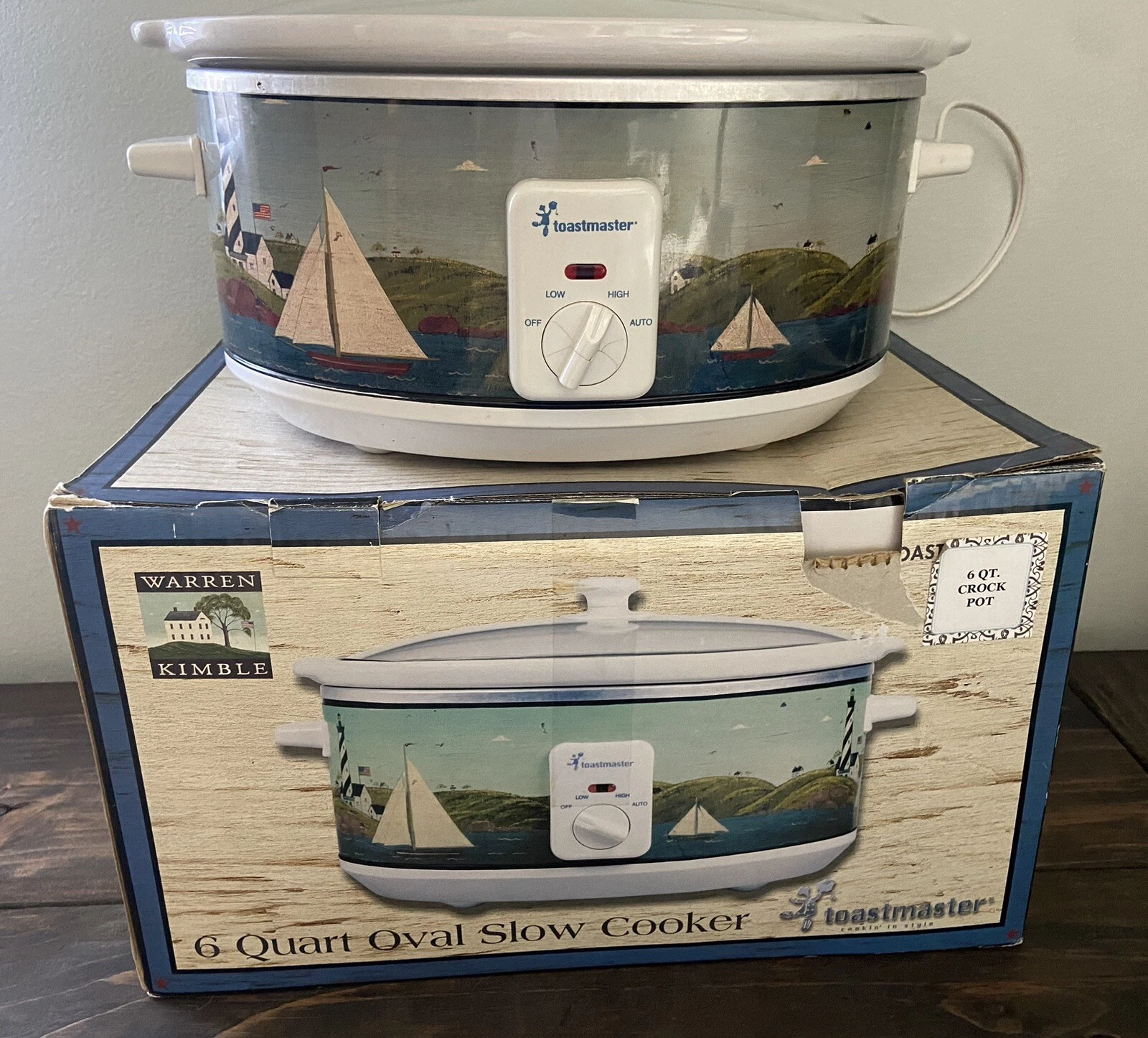 Coastal Breeze Warren Kimble Toastmaster 6qt Crockpot Sailing Boats Nautical