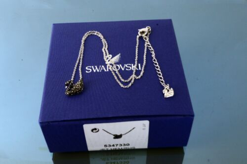 SWAROVSKI Logo Black Swan Pendant Chain Necklace Accessories W/ Box Women's Good - Picture 1 of 22