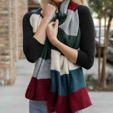 Color Block Rib Knit Scarf - Burgundy