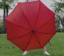 Vintage MINI Red Self-Opening Folding Nylon Umbrella. "Never Been Opened"