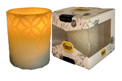 The Amazing Flameless Candle Pillar Carved Ivory 4'' LED with Timer Flicker Light