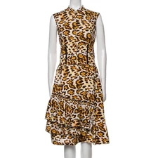 CF Goldman Leopard Corset Midi Dress Womens Size 0 Ruffle Cheetah