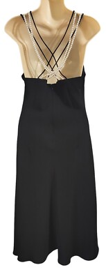 black dress with pearl straps Black 1960s Solid Pearl Spaghetti Straps Dress main image 0