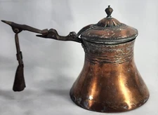 Antique 19th Century Middle Eastern Dallah FOLDING HANDLE Coffee Pot Copper