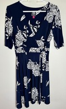 Vince Camuto Size 8 Blue White Floral Pullover Faux Wrap Tie Dress Career