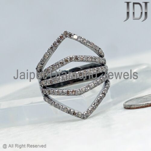 Natural Pave Diamond Ring Designer Jewelry Ring Solid 925 Sterling Silver Ring - Picture 1 of 7