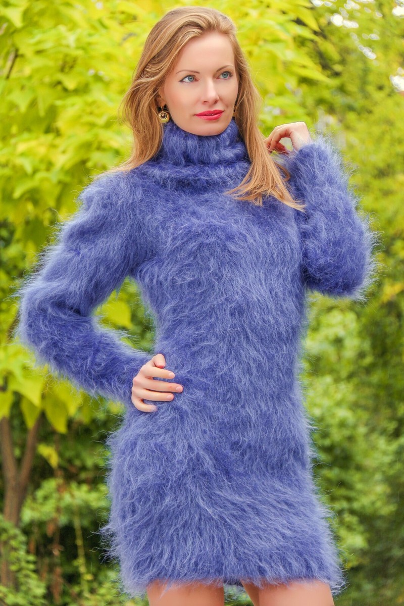 Fuzzy blue soft mohair dress designer sweater hand knitted tunic  SuperTanya, S-M | eBay