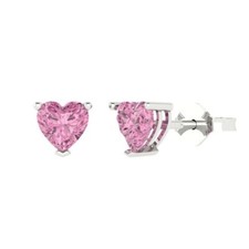 Pink Zirconia Stud Earrings for Women, Push back 1.5 cttw, 6.0mm, Heart-Cut 