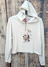 Vintage Disney Mickey Inc Crop Hoodie Shirt Womans M Mickey Minnie Love 1/2 Zip