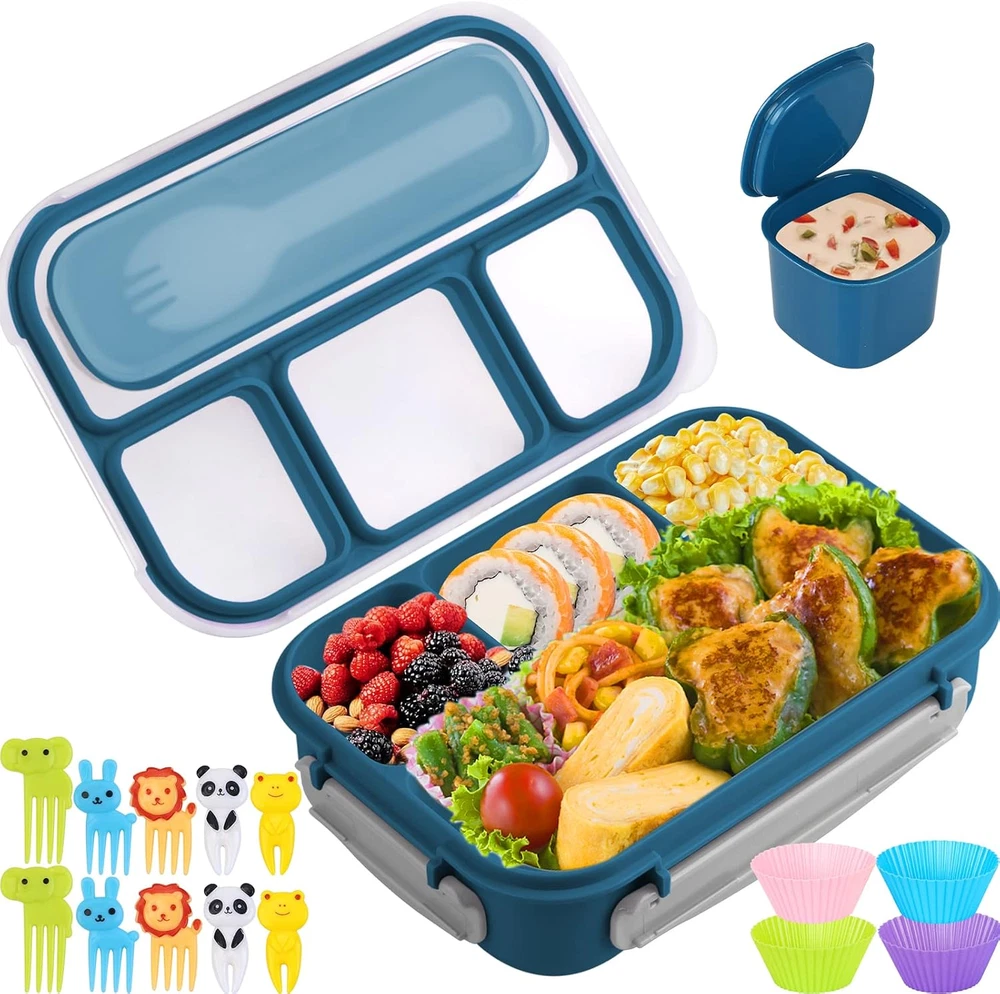 Bento Box, Lunch Box Kids, 1300ML Bento Box Adult Lunch Box with 4 Compartment &