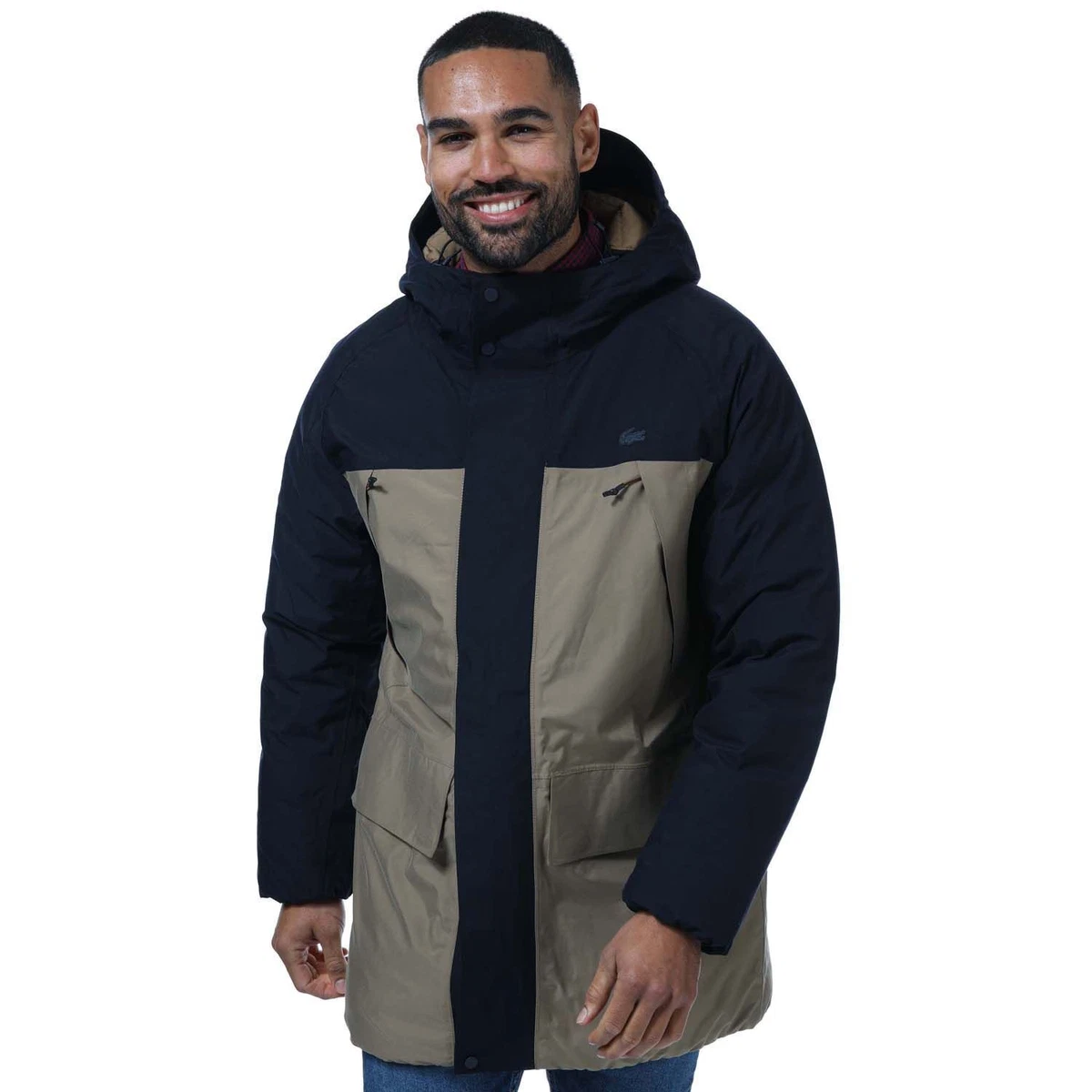 Men s Lacoste Quilted Water Repellent Hooded Parka Jacket in Blue