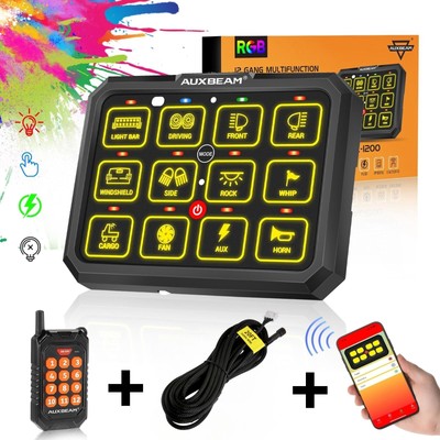 AUXBEAM RGB 12 Gang Switch Panel APP + Remote Control w/ 20FT Extension Cable