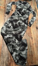 Green Abstract Chiffon High Neck Dress Long Sleeve Maxi Dress Size 6
