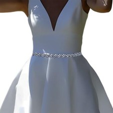 Silver Rhinestones Wedding Dress Belt Leaf Bridal Belt, Thin Crystal Wedding Top