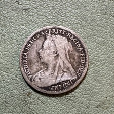 Great Britain Silver 1900 3 Threepence, Queen Victoria Veiled Head, 3 Pence 3P