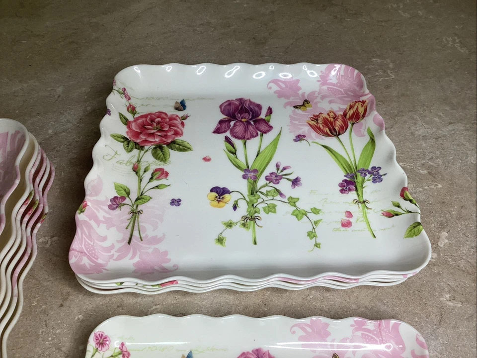 Lot Of 12 Vintage Serving Trays / Plates-Spring Flowers- New - 3 Different Sizes - Image 3 of 4
