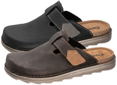 Fischer Herren Hausschuh Clog mit Klettverschluss und Lederdecksohle Lars 656664