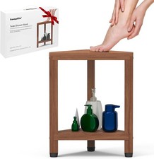17" Teak Corner Shower Stool for Shaving Legs, Space-Saving Shower Foot Rest