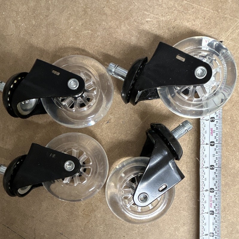 Set of 4, 3in Clear Polyurethane Swivel Stem Caster Wheels, 3/8in post