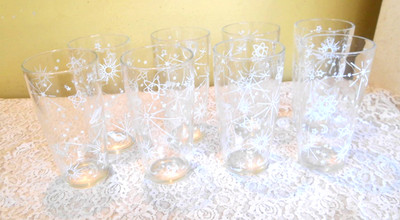 Lot of  8  1950s  Atomic MCM Space Planet StarBurst Drinking Glasses 12oz