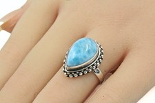 Contemporary Natural Larimar Cab Pear Shape Sterling Silver Ring Sz 7
