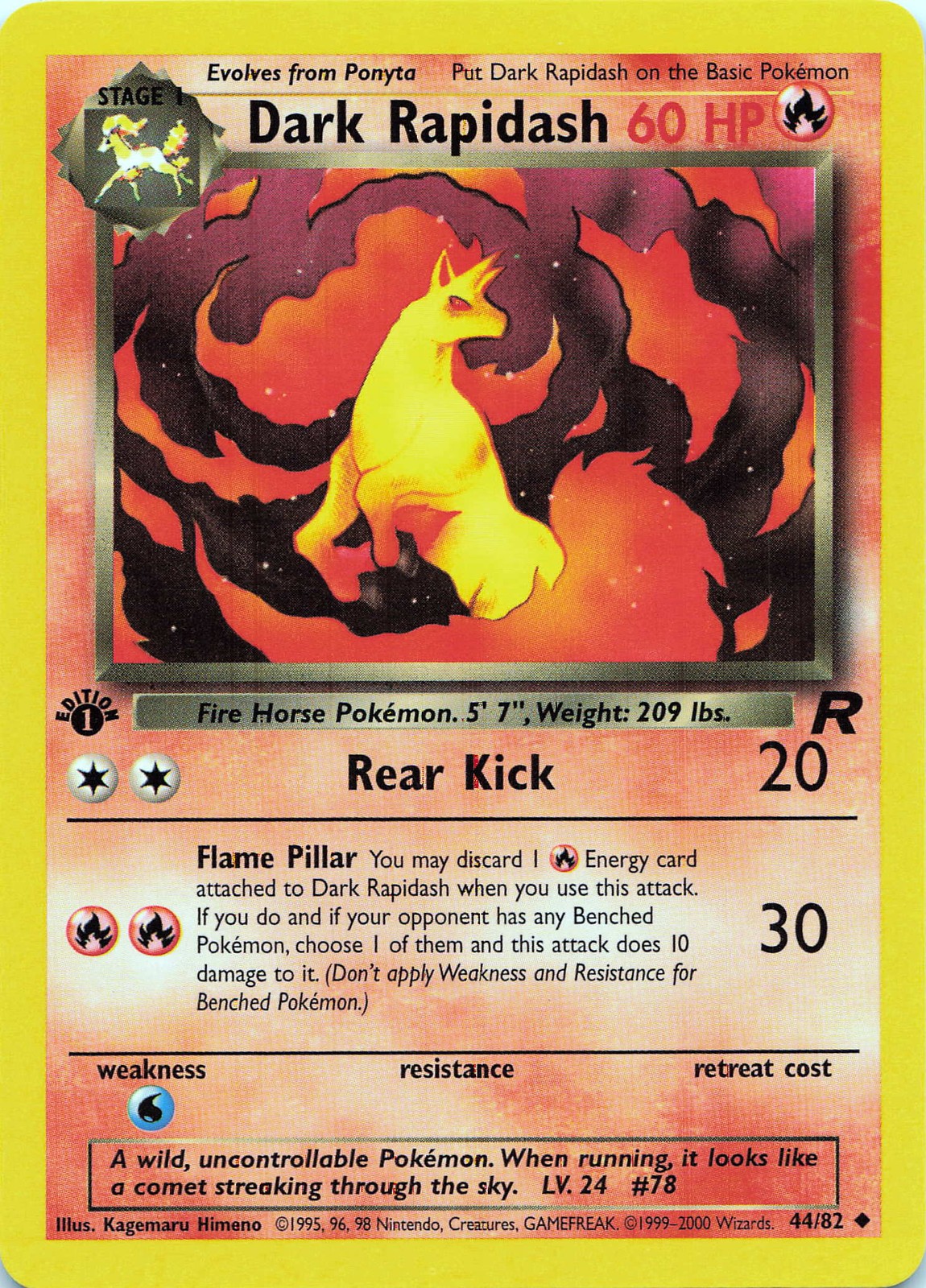 POKEMON Dark Rapidash #44/82 1st Edition Team Rocket NM