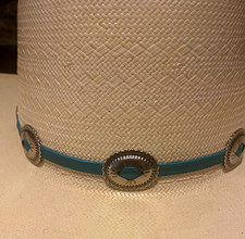 Hat Band 1/4" Turquoise Leather Lace w/9 ea 1" Antiqued Conchos