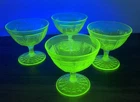 4 Anchor Hocking Princess Uranium Green Sherbet Bowls Depression Glass Glows Vtg