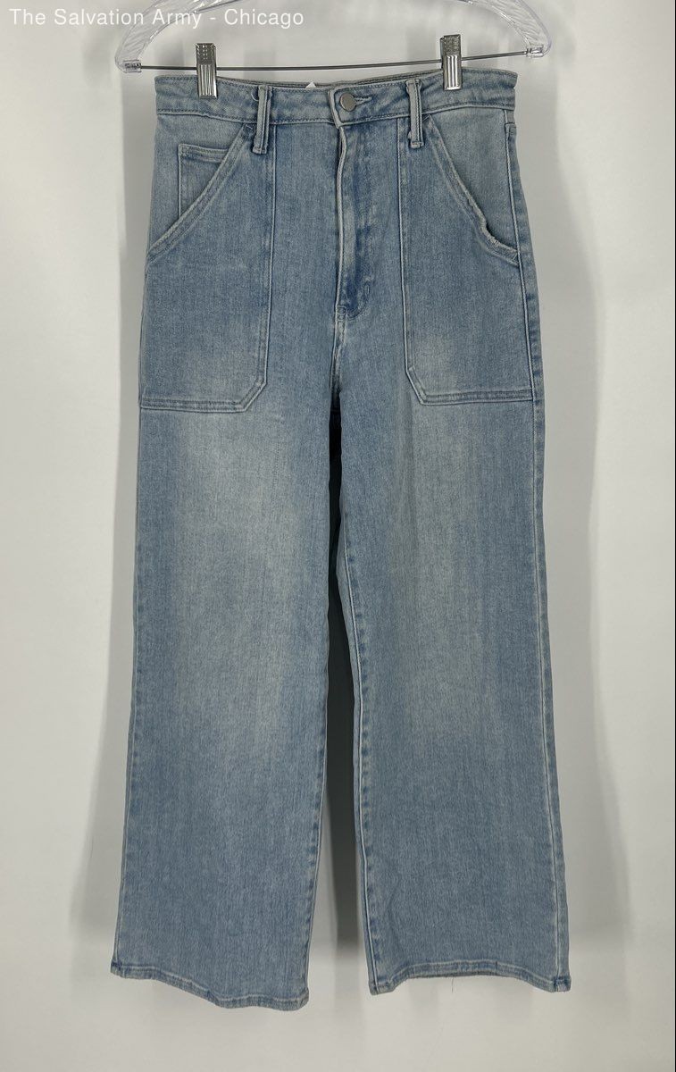 Just Black Denim Womens Blue Cotton Blend Light Wash Wide-Leg Jeans Size 28