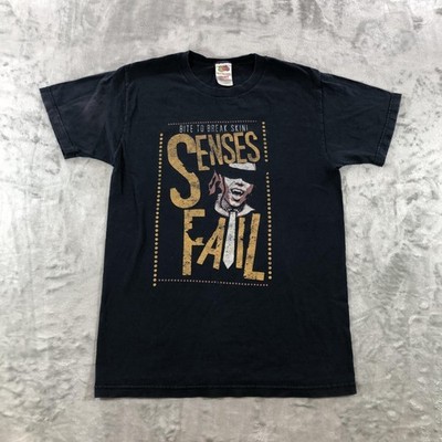 Vintage Senses Fail Bite To Break Shirt Mens Small Black Graphic Tee Fruit Loom