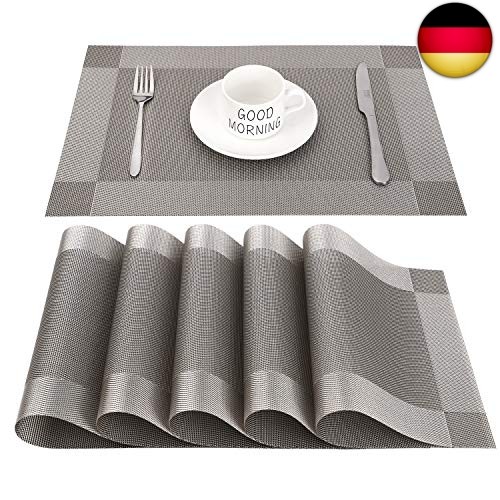 Chaochi Platzset Abwischbar,Tischset Abwaschbar Grau 6Er Set Pvc Abgrifffeste-image