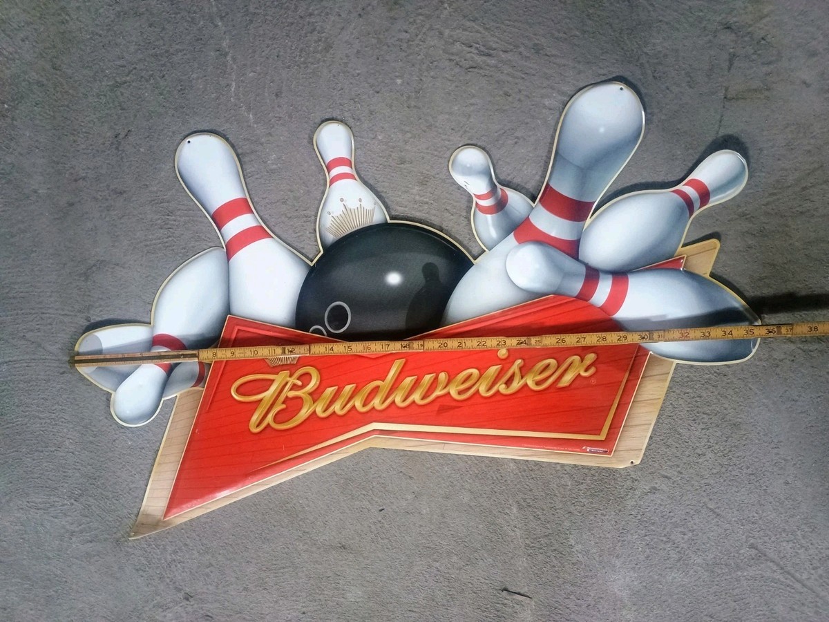 Budweiser Beer Bowling Pin Large Tin Sign 2005 Retailer