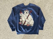 Vintage 80 s BW BASSETT WALKER Polar Bear Skiing Blue Graphic Sweatshirt. Med.