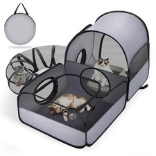 Portable Cat Playpen with Tunnel - 2 Enclosed Areas, Breathable Mesh for Indoor/