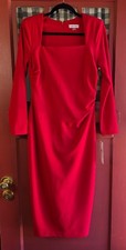 Calvin Klein Women's Classic Red Long Sleeve Midi Dress Rear Zip Size 4 NWT