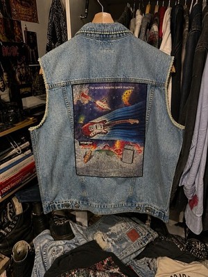 Wrangler x Fender Denim Vest L Distressed Graphic Back Guitar Pick Pocket