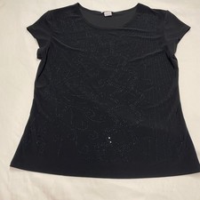 Bleeker & McDougal Black Beaded Short Sleeve Top Blouse XL Made in USA