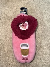 NWT Snoozies Cozy Plush Pink Comfort Grip Slippers Sz XL 11/12 AM/PM Theme