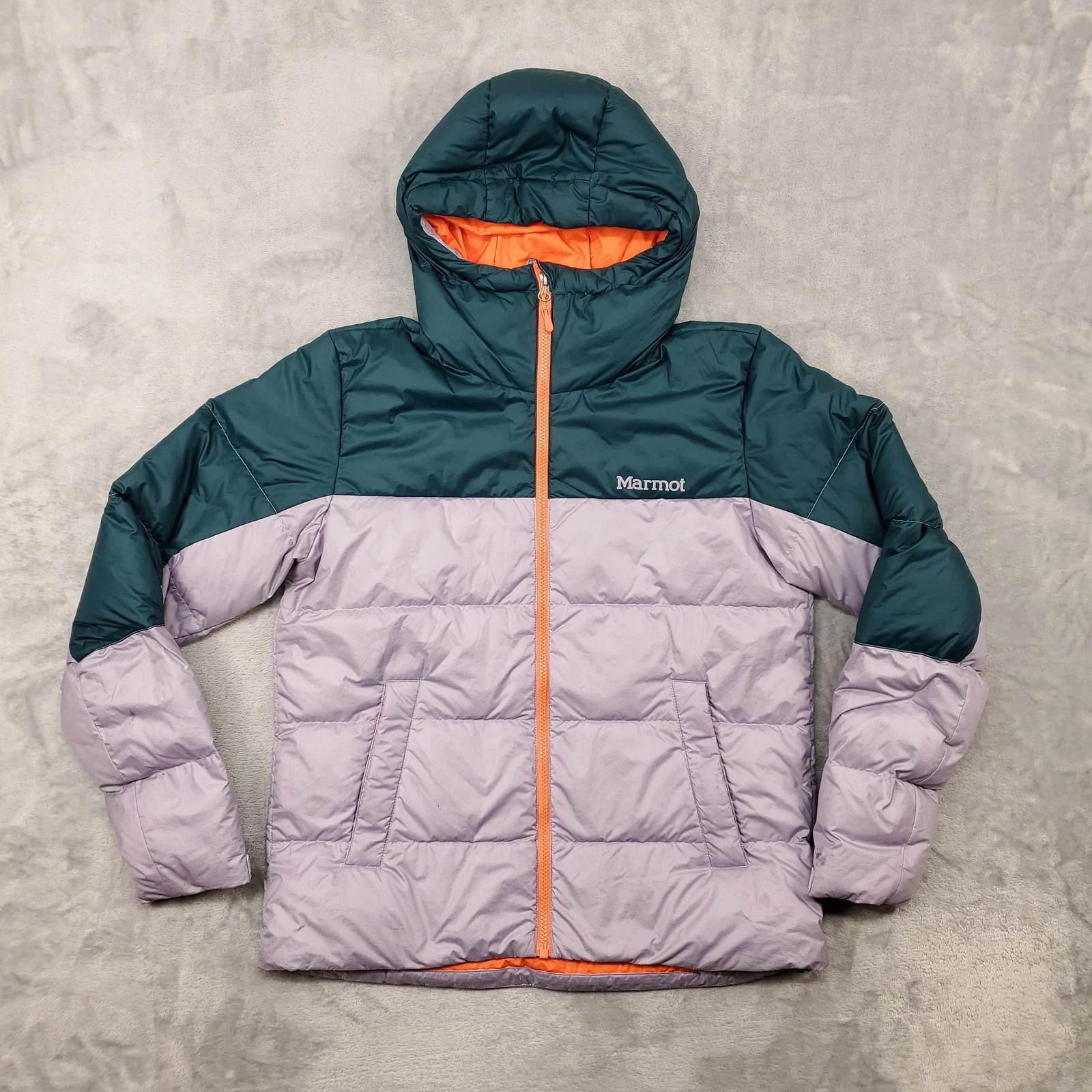 Marmot Puffer Jacket Womens Small Multicolor Hooded 700 Fill Down Zip Warm
Opens in a new window or