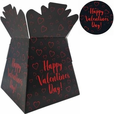 1 x schwarzer Blumenkasten Valentinstag mit roten Herzen & Text 24 cm x 17 cm x 17 cm