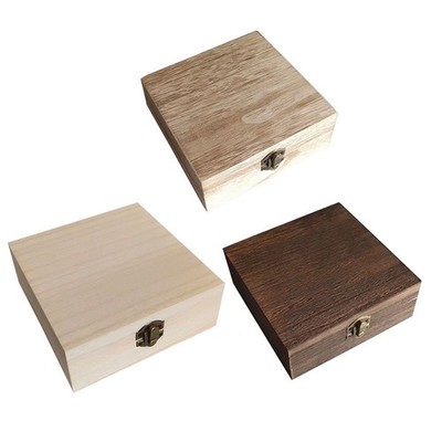 Massivholz Aufbewahrungsbox rechteckig mit Vintage Schnalle 15x15x6 cm naturfarben