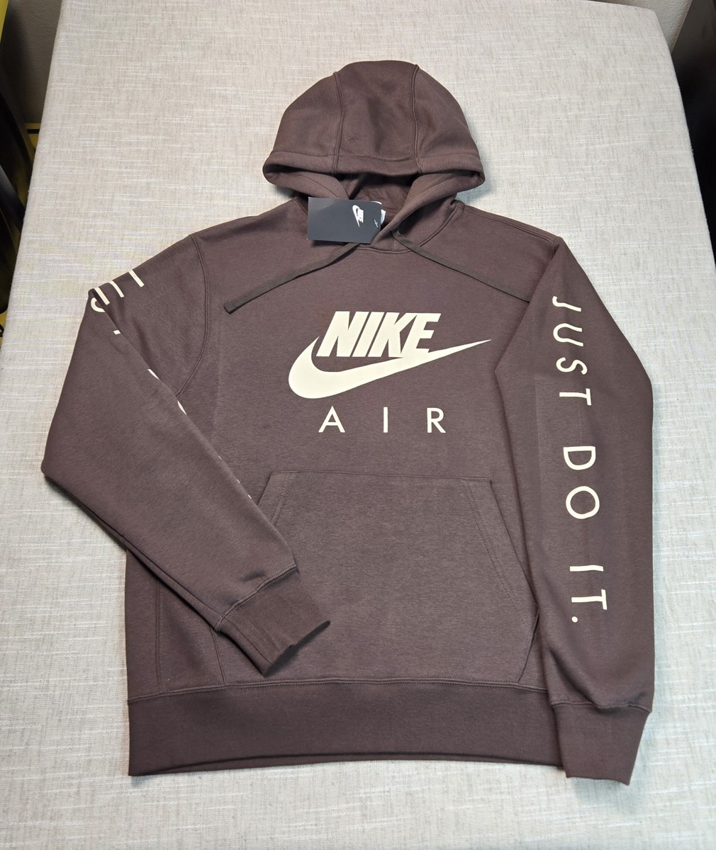 NIKE Air JDI Hoodie Medium Mens Brown Beige Fleece Just Do It Logo