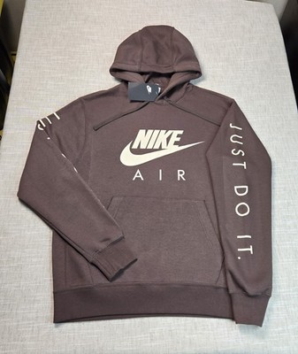 NIKE Air JDI Hoodie Medium Mens Brown Beige Fleece Just Do It Logo