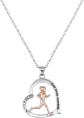 Just Keep Running Heart CZ Pendant Necklace for Women Girls Runner Sports Gifts