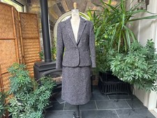 Vintage 1980s Gray Speck Textured 2 Piece Skirt Jacket Tailored Suit Evan Picone